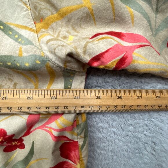 Mango Moon Shirt Men XXL Beige Button Up Floral Print Hawaiian Hibiscus - Picture 8 of 12